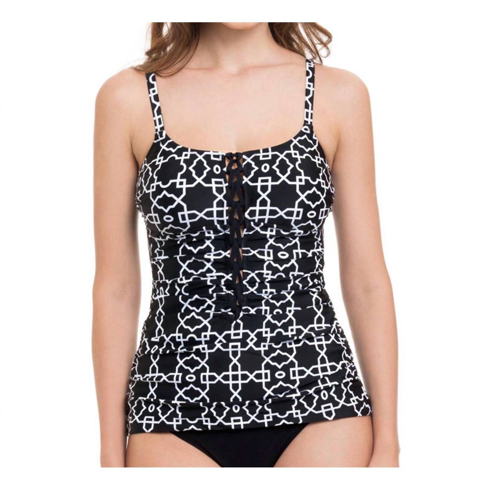 New Profile By Gottex Round Neck Tankini Top In Pro Casablanca